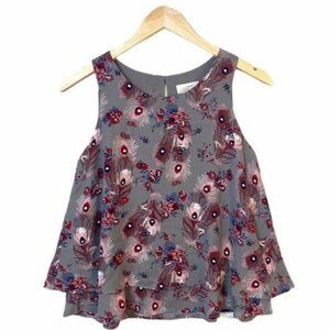 Loft Ruffle Layered Pink/Gray/Red Peacock Feather